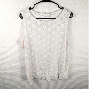 Dressbarn Woman 18/20 White Lace Sleeveless Blouse Floral Textured Shell USA